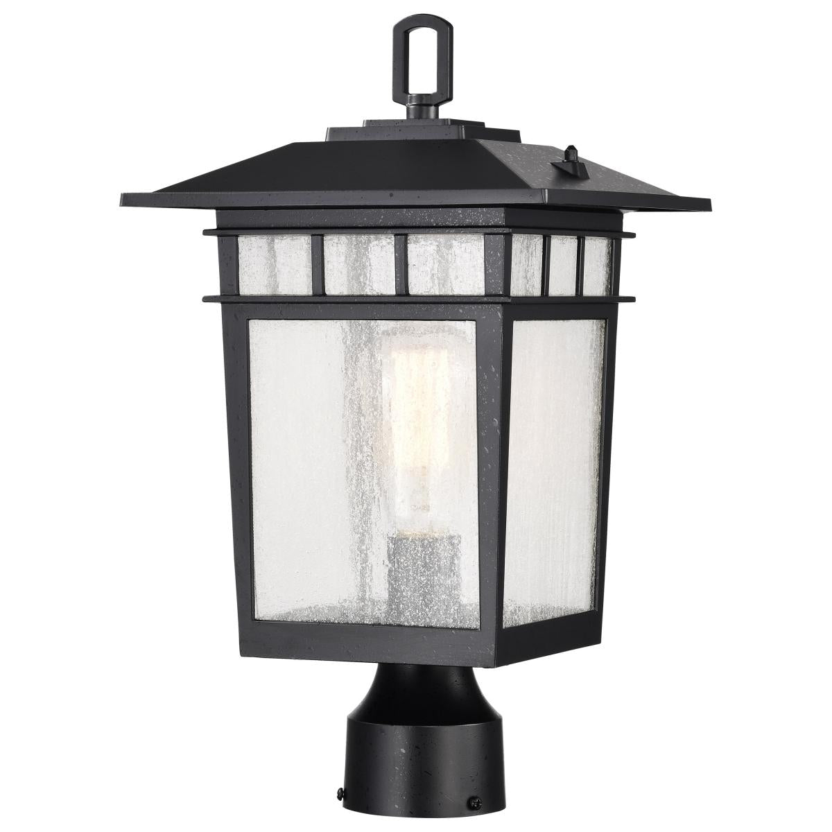 Cove Neck Collection Outdoor Large 16 inch Post Light Pole Lantern - Textured Black Finish with Clear Seeded Glass - Satco 60-5953