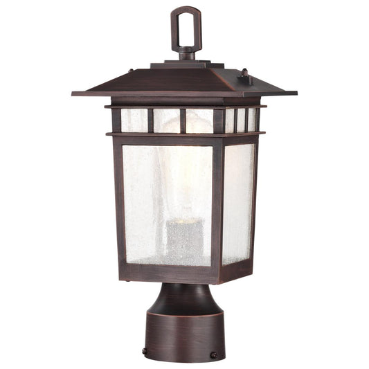 Cove Neck Collection Outdoor Medium 14 inch Post Light Pole Lantern - Rustic Bronze Finish with Clear Seeded Glass - Satco 60-5955