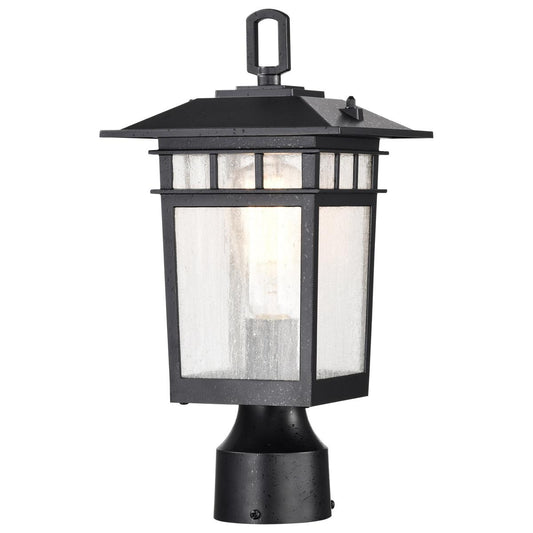 Cove Neck Collection Outdoor Medium 14 inch Post Light Pole Lantern - Textured Black Finish with Clear Seeded Glass - Satco 60-5956