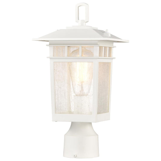 Cove Neck Collection Outdoor Medium 14 inch Post Light Pole Lantern - White Finish with Clear Seeded Glass - Satco 60-5954