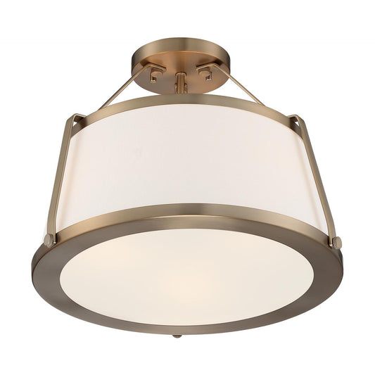 Cutty - 3 Light Semi-Flush with Fabric Shade - Burnished Brass Finish - Satco 60-6997