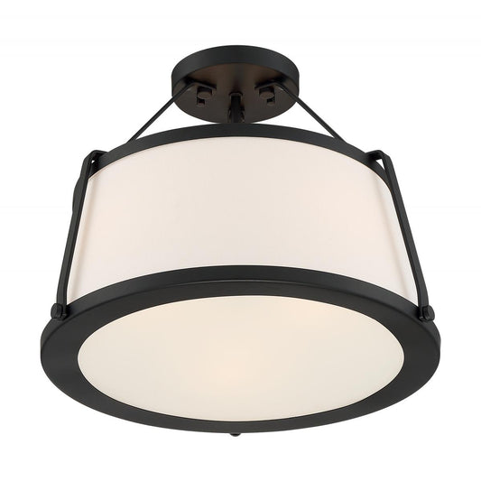 Cutty - 3 Light Semi-Flush with Fabric Shade - Matte Black Finish - Satco 60-6998
