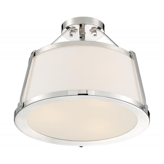 Cutty - 3 Light Semi-Flush with Fabric Shade - Polished Nickel Finish - Satco 60-6996