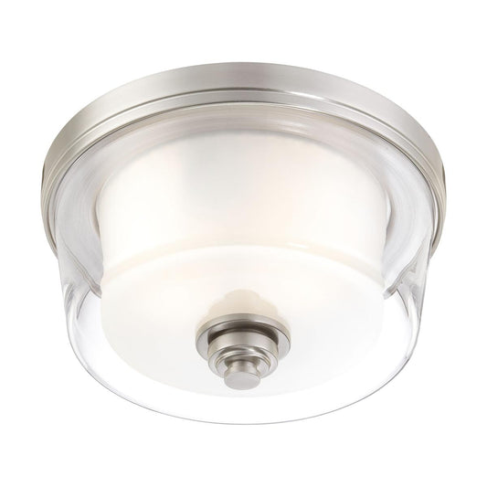 Decker - 2 Light Medium Flush with Clear & Frosted Glass - Brushed Nickel Finish - Satco 60-4651