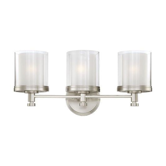 Decker - 3 Light Vanity with Clear & Frosted Glass - Brushed Nickel Finish - Satco 60-4643