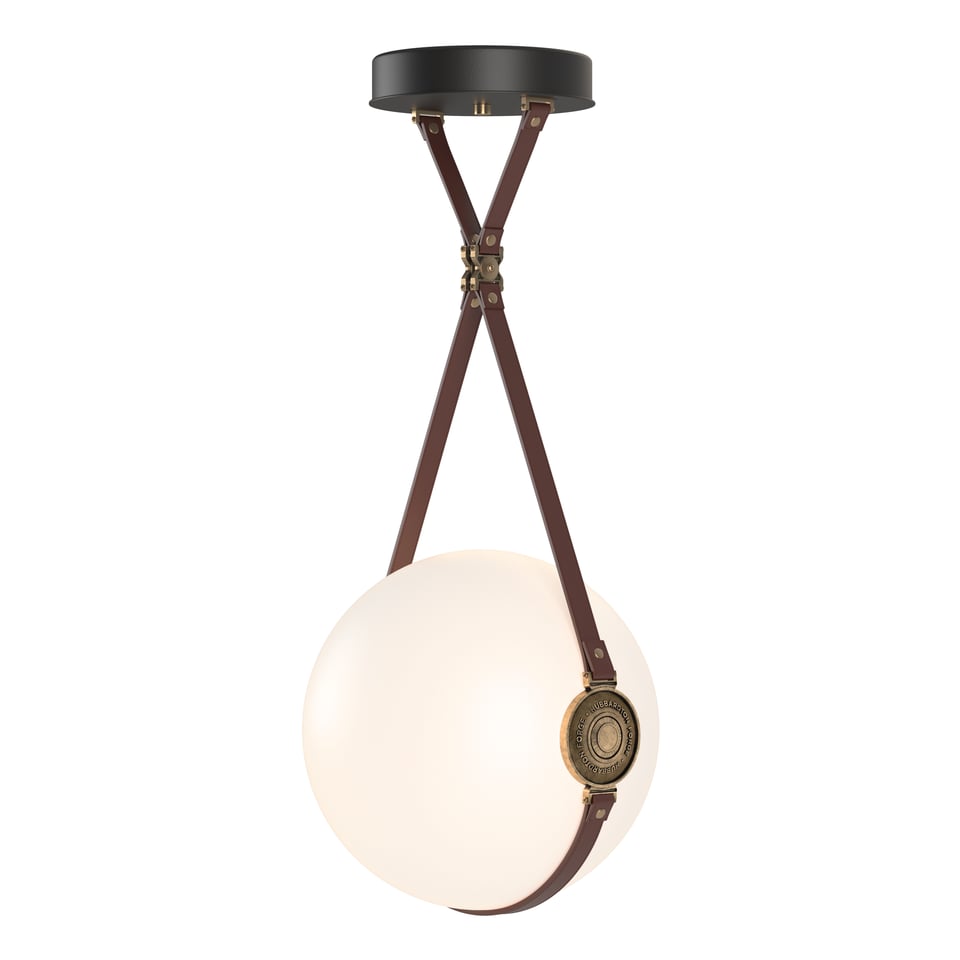 Derby Large LED Pendant - Antique Brass Metal Accent - Leather British Brown Accent by Hubbardton Forge