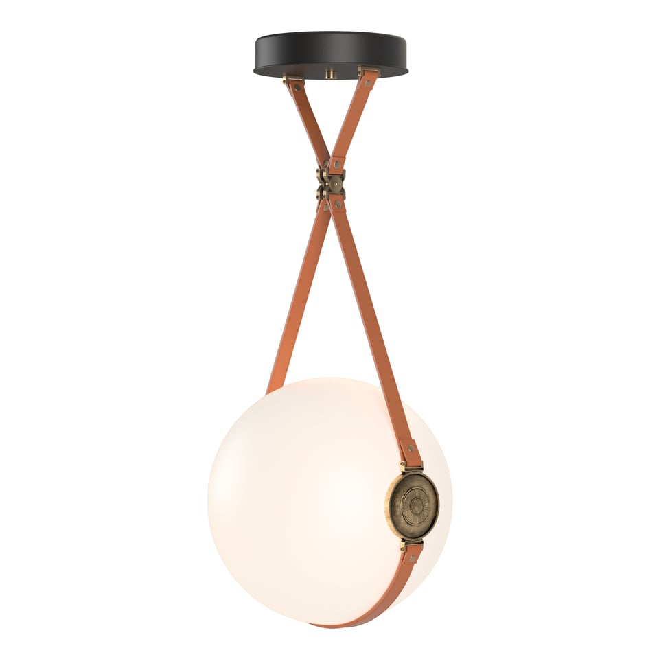 Derby Large LED Pendant - Antique Brass Metal Accent - Leather Chestnut Accent by Hubbardton Forge