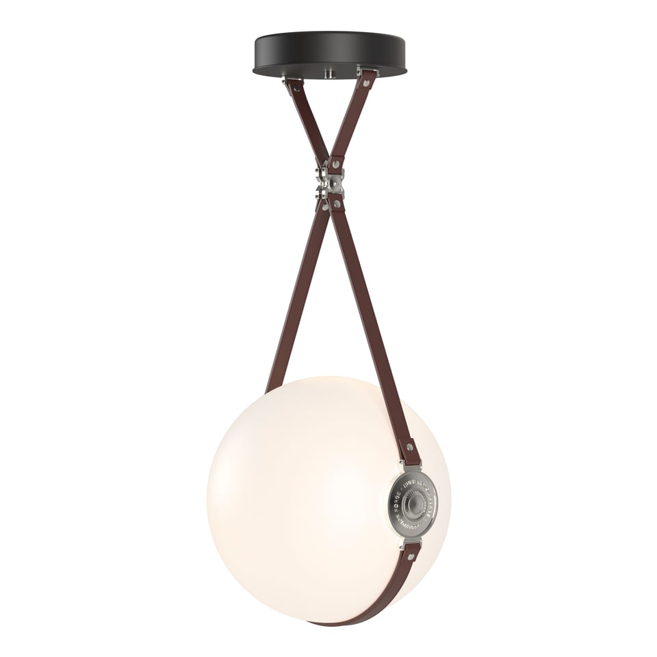 Derby Large LED Pendant - Polished Nickel Metal Accent - Leather British Brown Accent by Hubbardton Forge