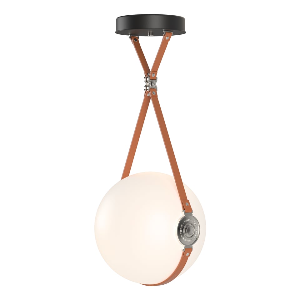 Derby Large LED Pendant - Polished Nickel Metal Accent - Leather Chestnut Accent by Hubbardton Forge