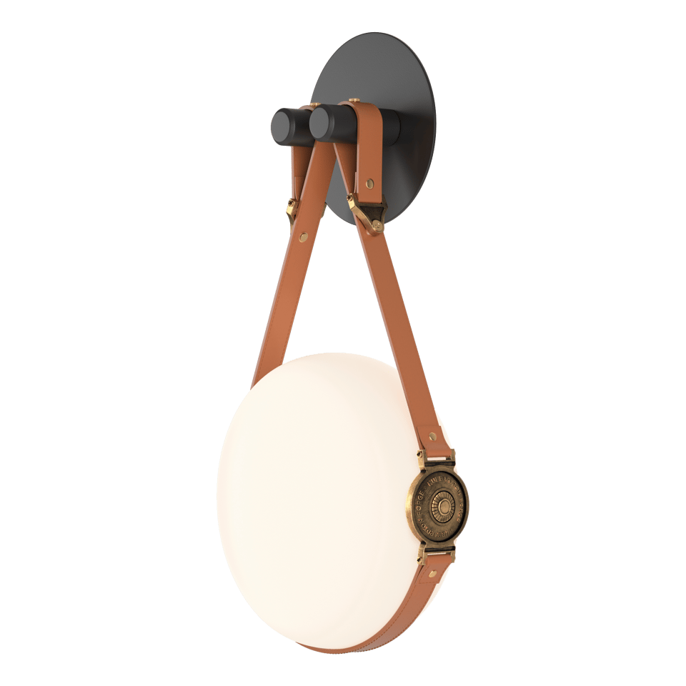 Derby LED Sconce - Antique Brass Metal Accent - Leather Chestnut Accent by Hubbardton Forge