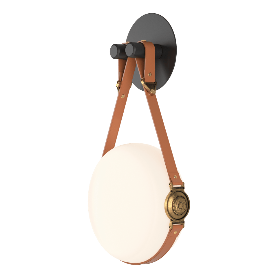 Derby LED Sconce - Antique Brass Metal Accent - Leather Chestnut Accent by Hubbardton Forge