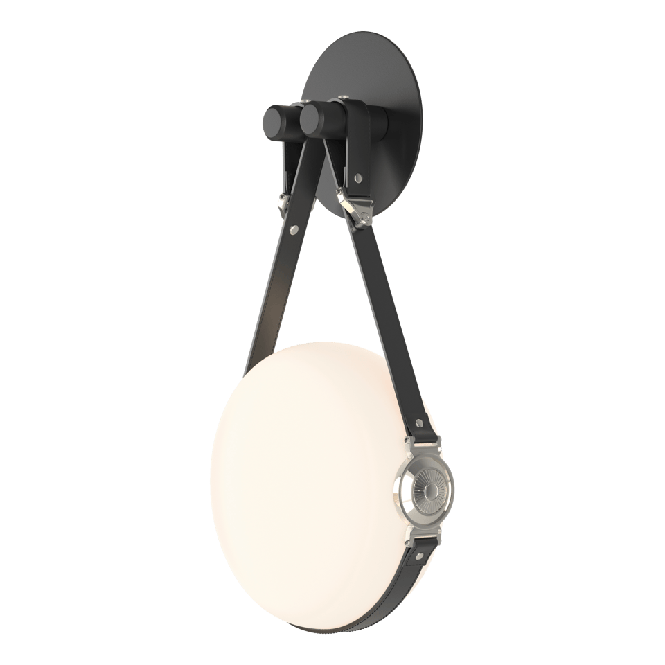 Derby LED Sconce - Polished Nickel Metal Accent - Leather Black Accent by Hubbardton Forge