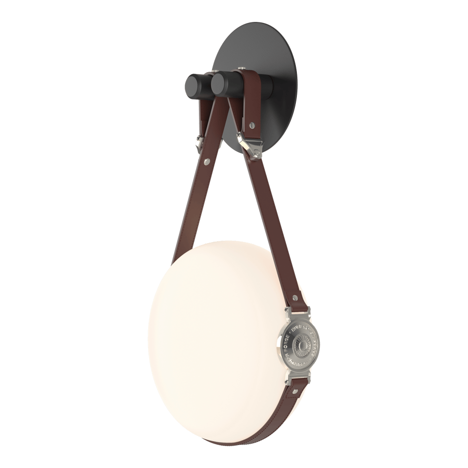 Derby LED Sconce - Polished Nickel Metal Accent - Leather British Brown Accent by Hubbardton Forge