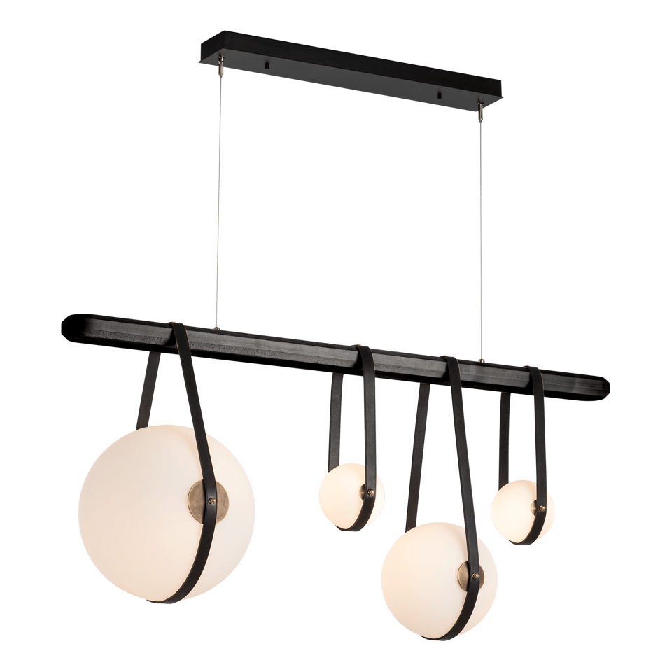 Derby Linear 4-Light LED Pendant - Antique Brass Metal Accent - Leather Black Accent by Hubbardton Forge