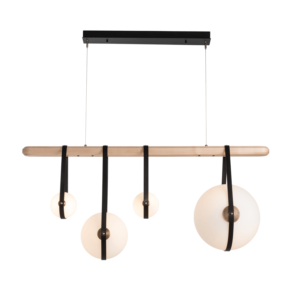 Derby Linear 4-Light LED Pendant - Antique Brass Metal Accent - Leather Black Accent by Hubbardton Forge
