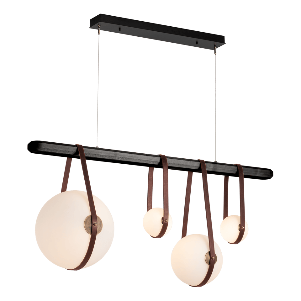 Derby Linear 4-Light LED Pendant - Antique Brass Metal Accent - Leather British Brown Accent by Hubbardton Forge