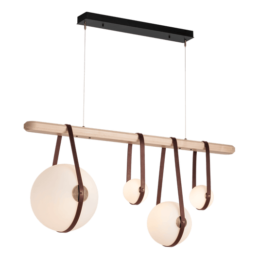 Derby Linear 4-Light LED Pendant - Antique Brass Metal Accent - Leather British Brown Accent by Hubbardton Forge