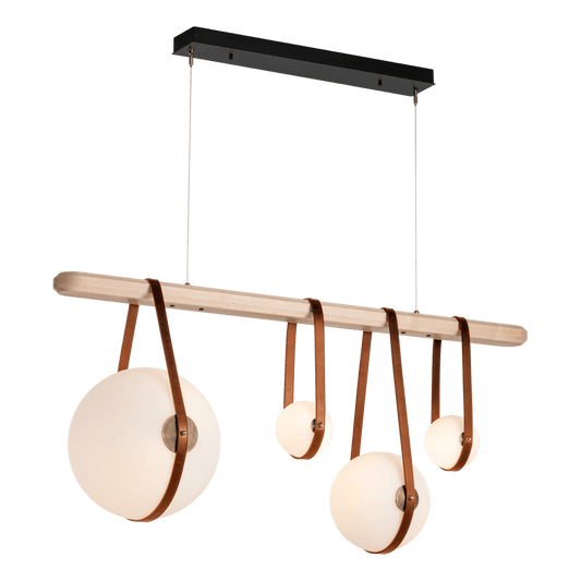 Derby Linear 4-Light LED Pendant - Antique Brass Metal Accent - Leather Chestnut Accent by Hubbardton Forge