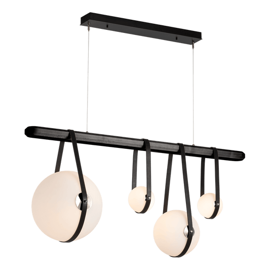 Derby Linear 4-Light LED Pendant - Polished Nickel Metal Accent - Leather Black Accent by Hubbardton Forge