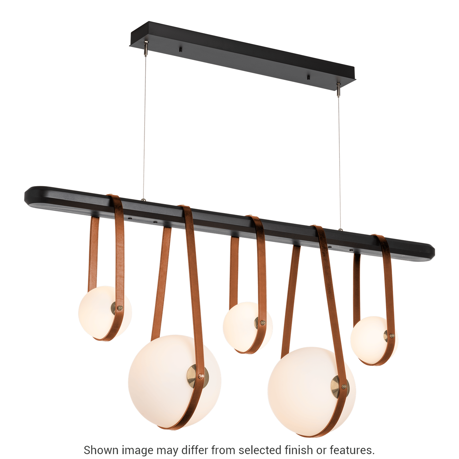 Derby Linear 5-Light LED Pendant - Antique Brass Metal Accent - Leather Chestnut Accent by Hubbardton Forge