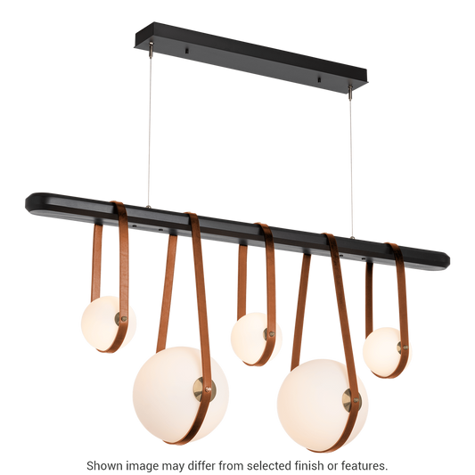 Derby Linear 5-Light LED Pendant - Antique Brass Metal Accent - Leather Chestnut Accent by Hubbardton Forge