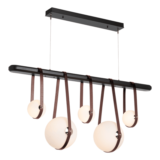 Derby Linear 5-Light LED Pendant - Polished Nickel Metal Accent - Leather British Brown Accent by Hubbardton Forge