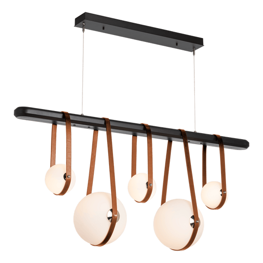 Derby Linear 5-Light LED Pendant - Polished Nickel Metal Accent - Leather Chestnut Accent by Hubbardton Forge