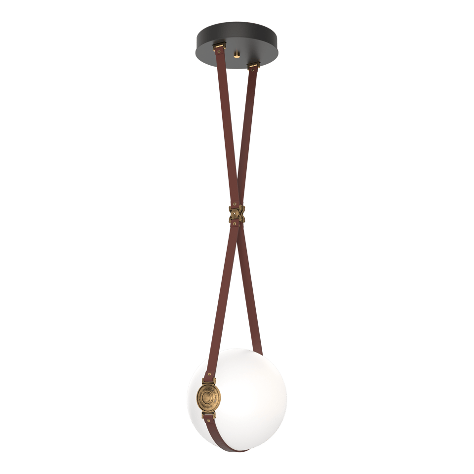 Derby Small LED Pendant - Antique Brass Metal Accent - Leather Black Accent by Hubbardton Forge