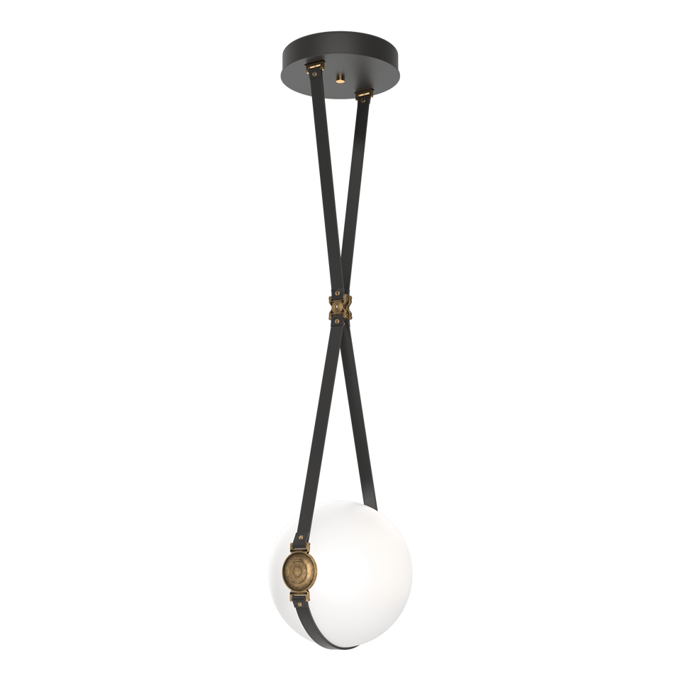 Derby Small LED Pendant - Antique Brass Metal Accent - Leather Black Accent by Hubbardton Forge
