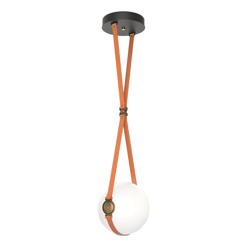 Derby Small LED Pendant - Antique Brass Metal Accent - Leather Chestnut Accent by Hubbardton Forge