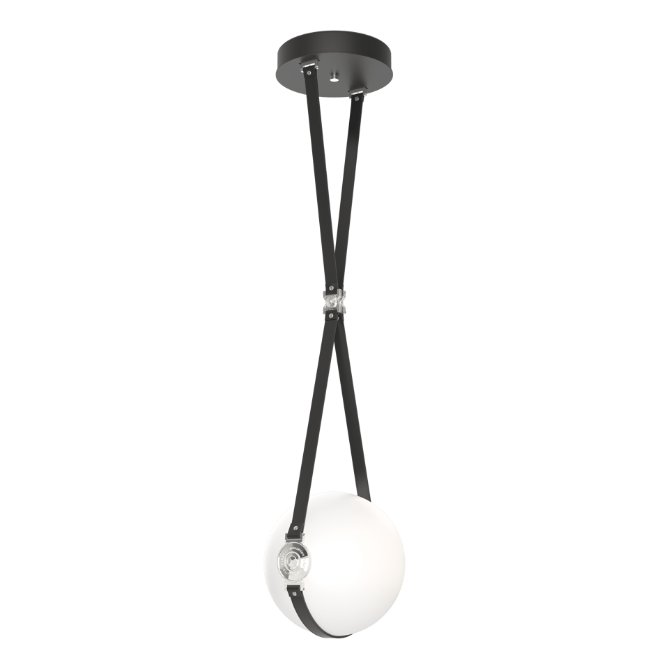 Derby Small LED Pendant - Polished Nickel Metal Accent - Leather Black Accent by Hubbardton Forge