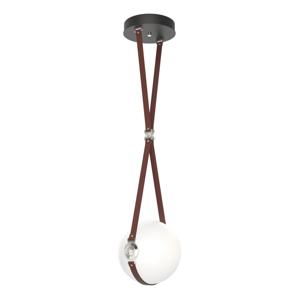 Derby Small LED Pendant - Polished Nickel Metal Accent - Leather British Brown Accent by Hubbardton Forge