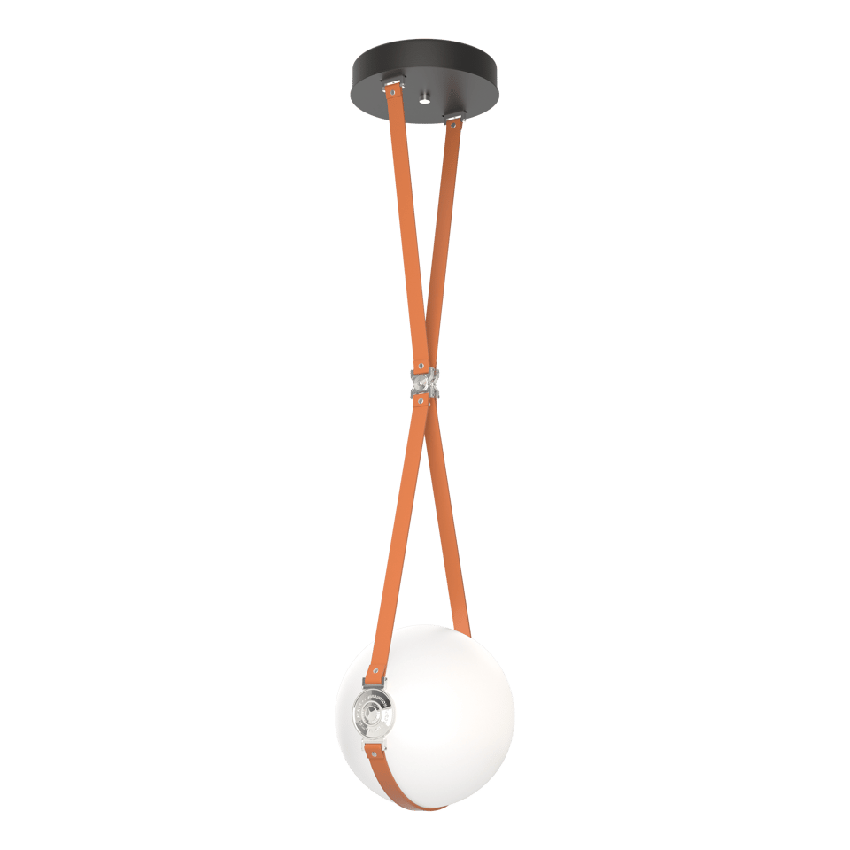 Derby Small LED Pendant - Polished Nickel Metal Accent - Leather Chestnut Accent by Hubbardton Forge