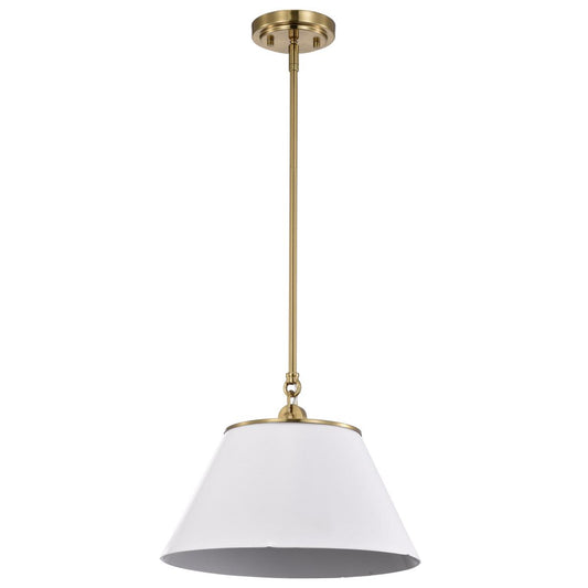 Dover - 1 Light - Medium Pendant - White with Vintage Brass - Satco 60-7412