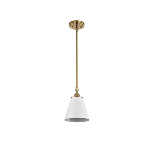 Dover - 1 Light - Small Pendant - White with Vintage Brass - Satco 60-7409