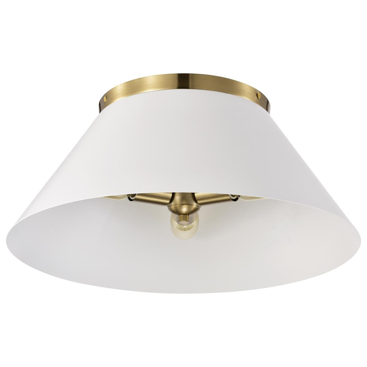 Dover - 3 Light - Large Flush Mount - White with Vintage Brass - Satco 60-7421
