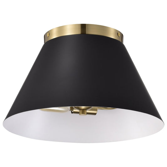 Dover - 3 Light - Small Flush Mount - Black with Vintage Brass - Satco 60-7417