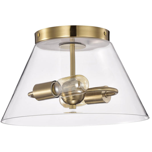 Dover - 3 Light - Small Flush Mount - Vintage Brass with Clear Glass - Satco 60-7419