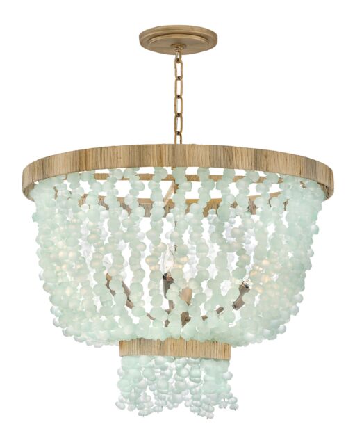 Dune Medium Single Tier Chandelier - 6-Light - Blue Sea Glass - Burnished Gold by Fredrick Ramond