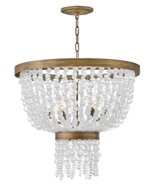 Dune Medium Single Tier Chandelier - 6-Light - Soft White Sea Glass - Burnished Gold by Fredrick Ramond