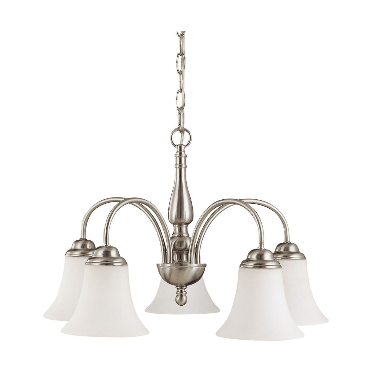 Dupont - 5 Light Chandelier with Satin White Glass - Brushed Nickel Finish