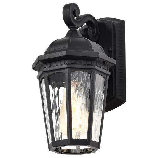 East River Collection Outdoor 12 inch Small Wall Light - Matte Black Finish with Clear Water Glass - Satco 60-5945