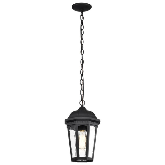 East River Collection Outdoor 14.5 inch Hanging Light - Matte Black Finish with Clear Water Glass - Satco 60-5944