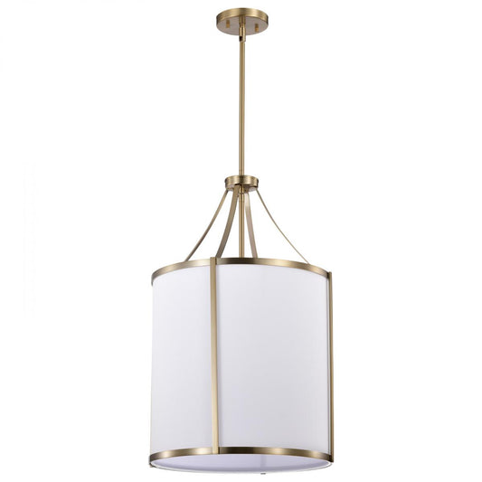 Easton 3 Light Pendant - Burnished Brass Finish - White Linen Shade - Satco 60-7962