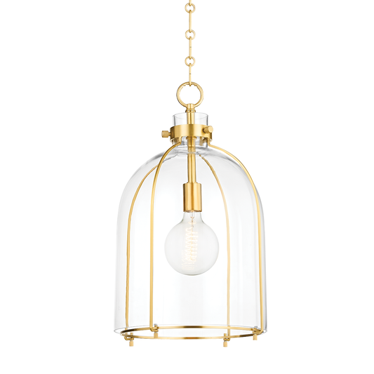 Eldridge Pendant - Clear Bell Shape Glass Shade - Aged Brass by Hudson Valley Lighting