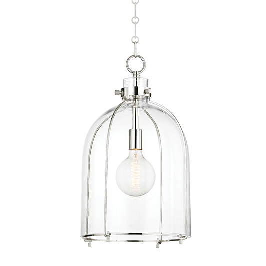 Eldridge Pendant - Clear Bell Shape Glass Shade - Polished Nickel by Hudson Valley Lighting