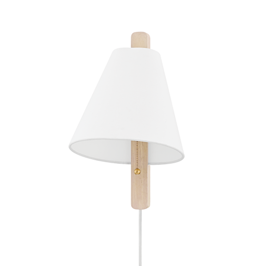 Ellen Plug-In Sconce - Aged Brass/Wood Whitewash Ash - Mitzi HL636201-AGB/WWA