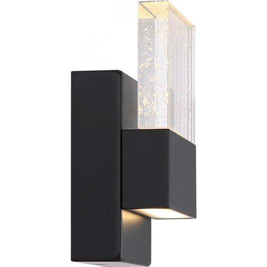 Ellusion - LED Small Wall Sconce - with Seeded Glass - Matte Black Finish - Satco 62-1511