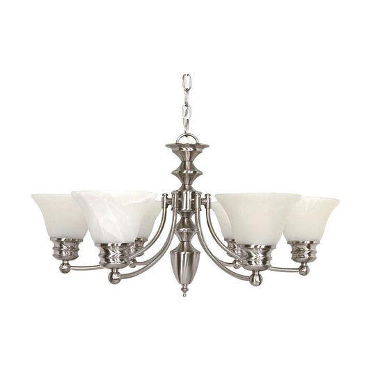 Empire - 6 Light Chandelier with Alabaster Glass - Brushed Nickel Finish - Satco 60-356