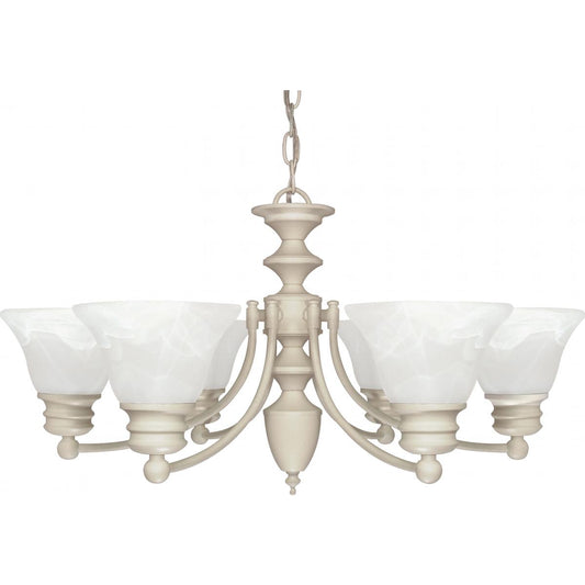 Empire - 6 Light Chandelier with Alabaster Glass - Textured White Finish - Satco 60-359